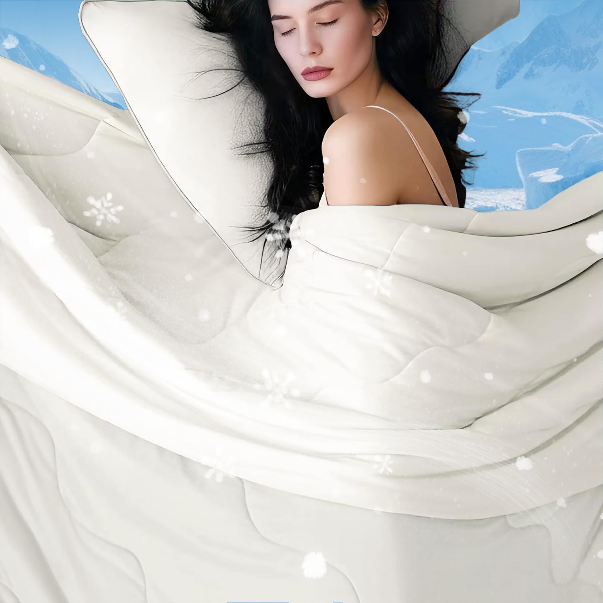 Downcool Cooling Comforter, Cream White Cooling Blanket King Size, Cooling Duvet For Hot Sleeper, Breathable Summer Quilt, Light
