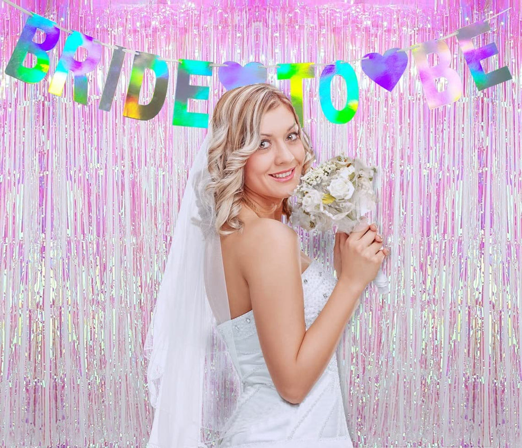 Holographic Bride To Be Banner, Iridescent Bridal Shower Sign Hanging Party Decorations For Bachelorette Weekend, Engagement, Br