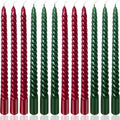 10 Inch Spiral Taper Candles Set for Christmas, 6 Green and 6 Burgundy Unscented Twisted Candlesticks, Dripelss Thin Tapered Can