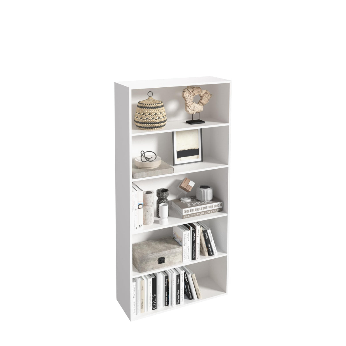 NewBeth 5 Tier Book Shelf,Wooden 5 Cube Storage Organizer, 54 Inch Versatile Cubes Shelf and Cubby Unit for Any Space (White, 5 