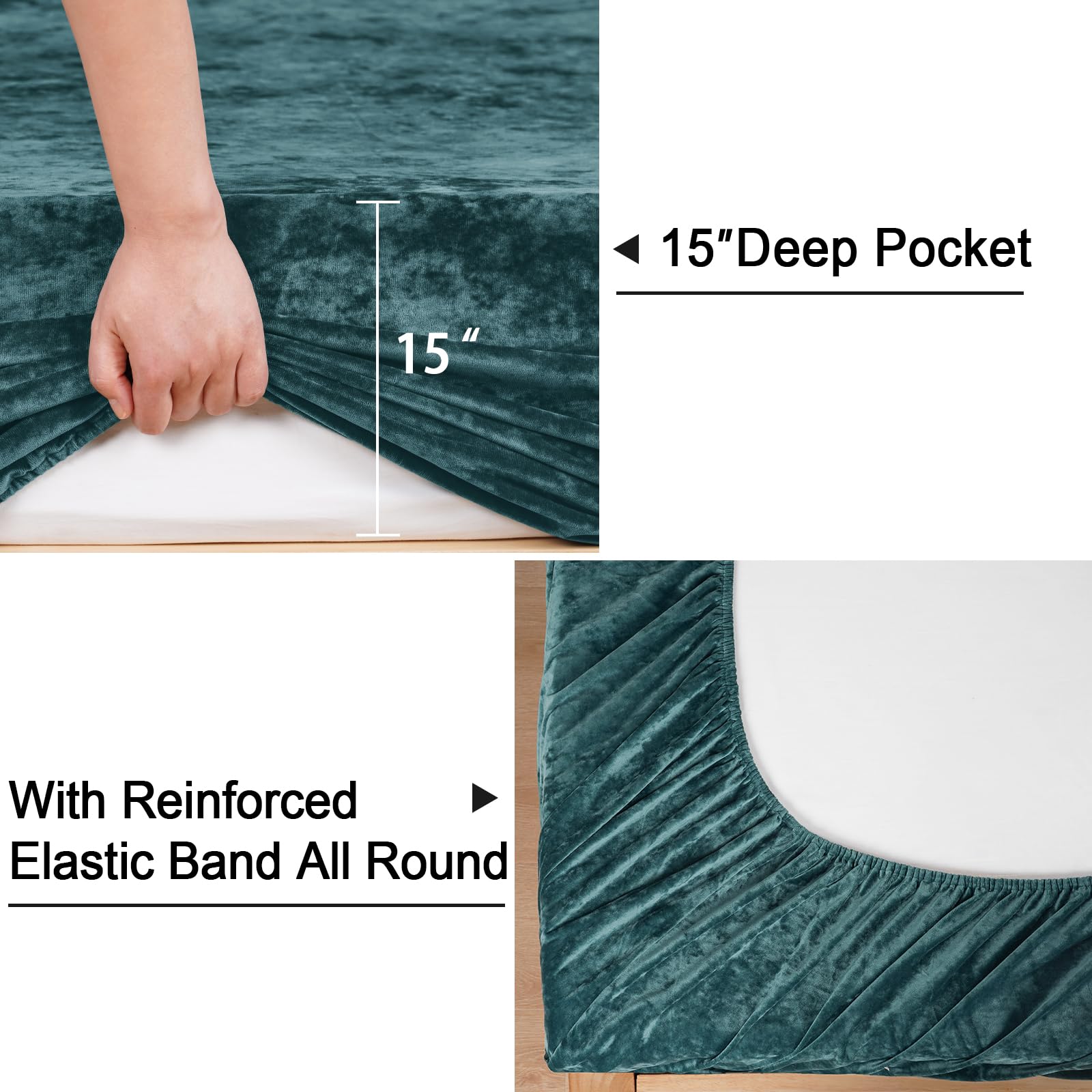 Phf Truly Velvet Fitted Sheet Only Full Size, Luxury Super Soft Cozy Comfy Flannel Bottom Sheet With 15' Deep Pocket, Suitable For Fall Winter And Spring, No Pillowcases, Teal