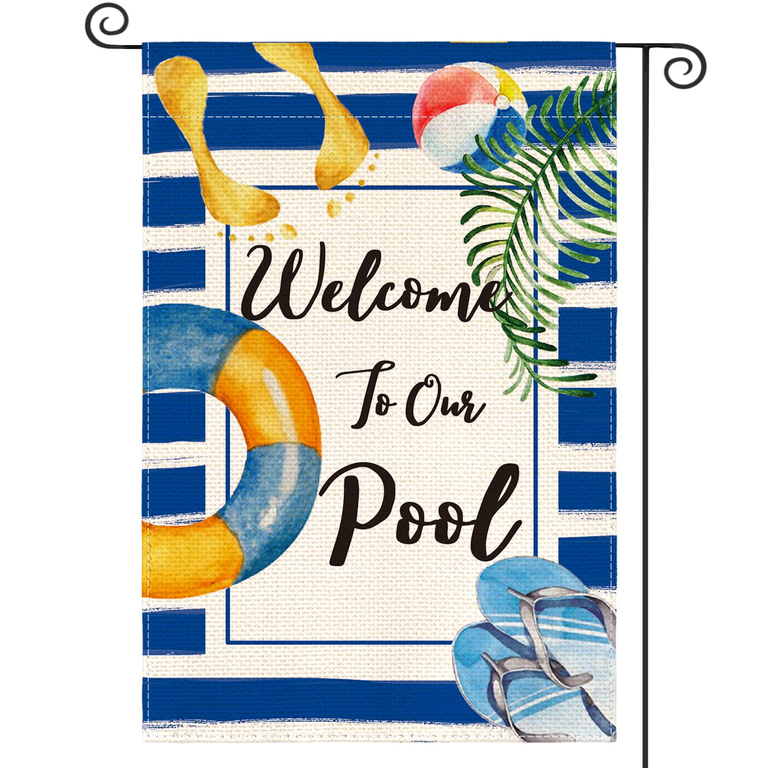 Avoin Colorlife Watercolor Stripes Welcome To Our Pool Garden Flag Double Sided Outside, Summer Holiday Swimming Ring Flip Flops