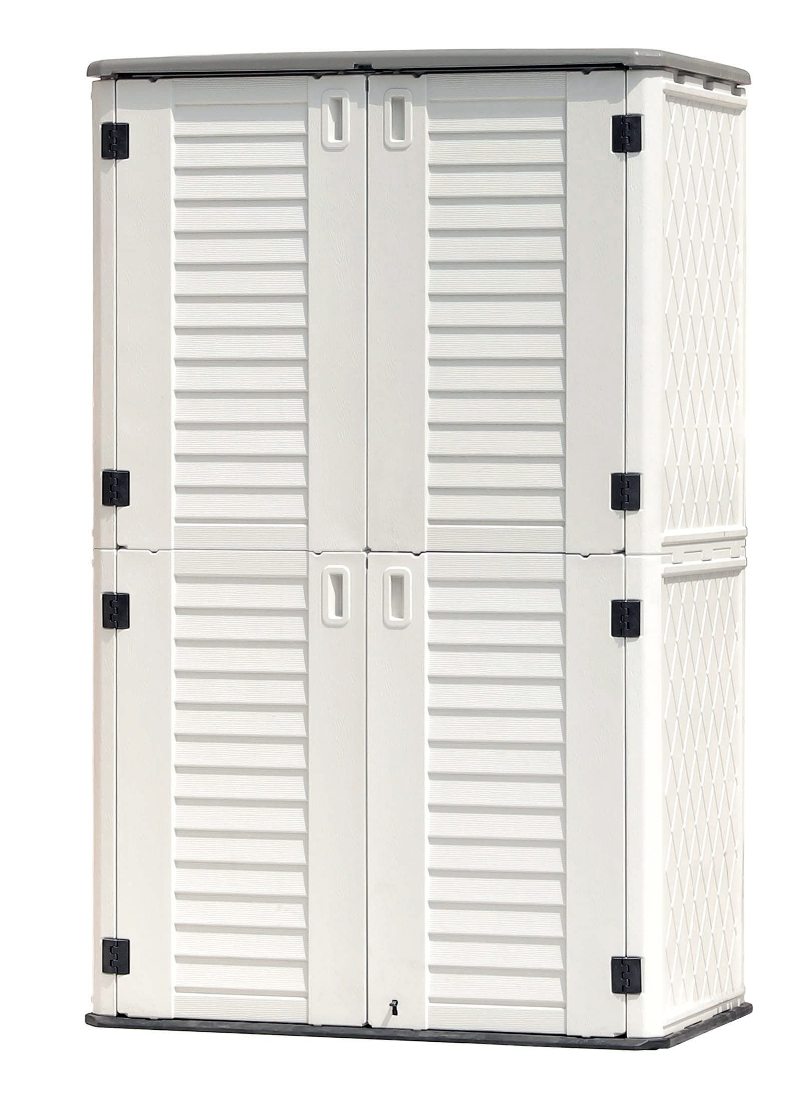 Kinying Outdoor Storage Shed Waterproof, Resin Vertical Storage Cabinet Double-Layered, Versatile To Store Patio Furniture, Gard
