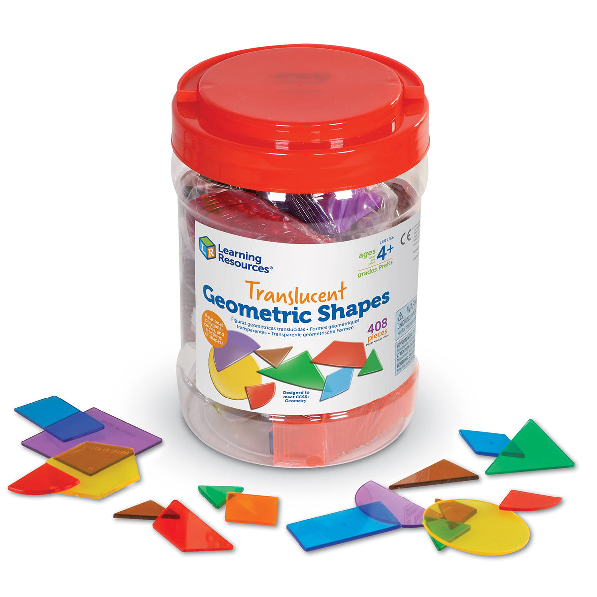 Learning Resources Translucent Geometric Shapes - 408 Pieces, Grades Pre-K+ | Ages 4+ Preschool Learning Materials, Manipulative