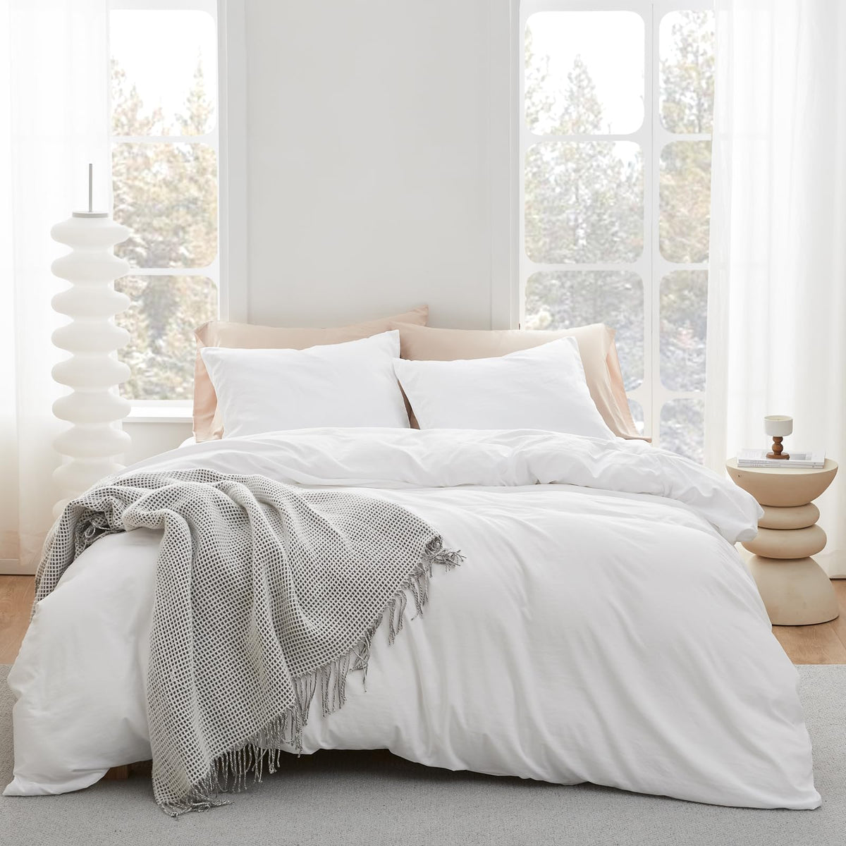Yundo Duvet Cover Queen Size Set, Ultra Soft Washed Microfiber Queen Duvet Cover Set, 3 Piece Bedding Set, 1 Duvet Cover With Zi