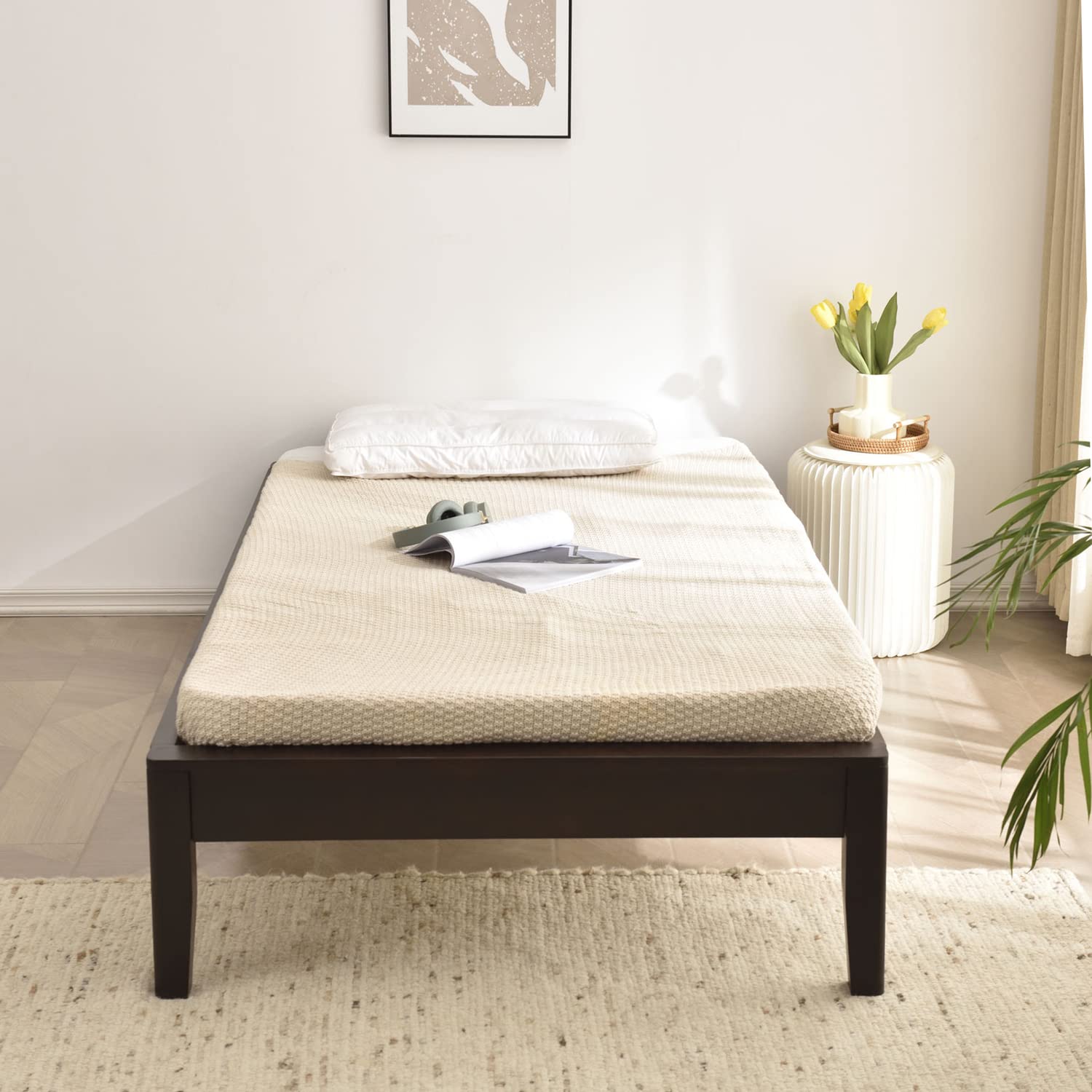 Better Home Products Stella Solid Pine Wood Twin Platform Bed Frame In Tobacco