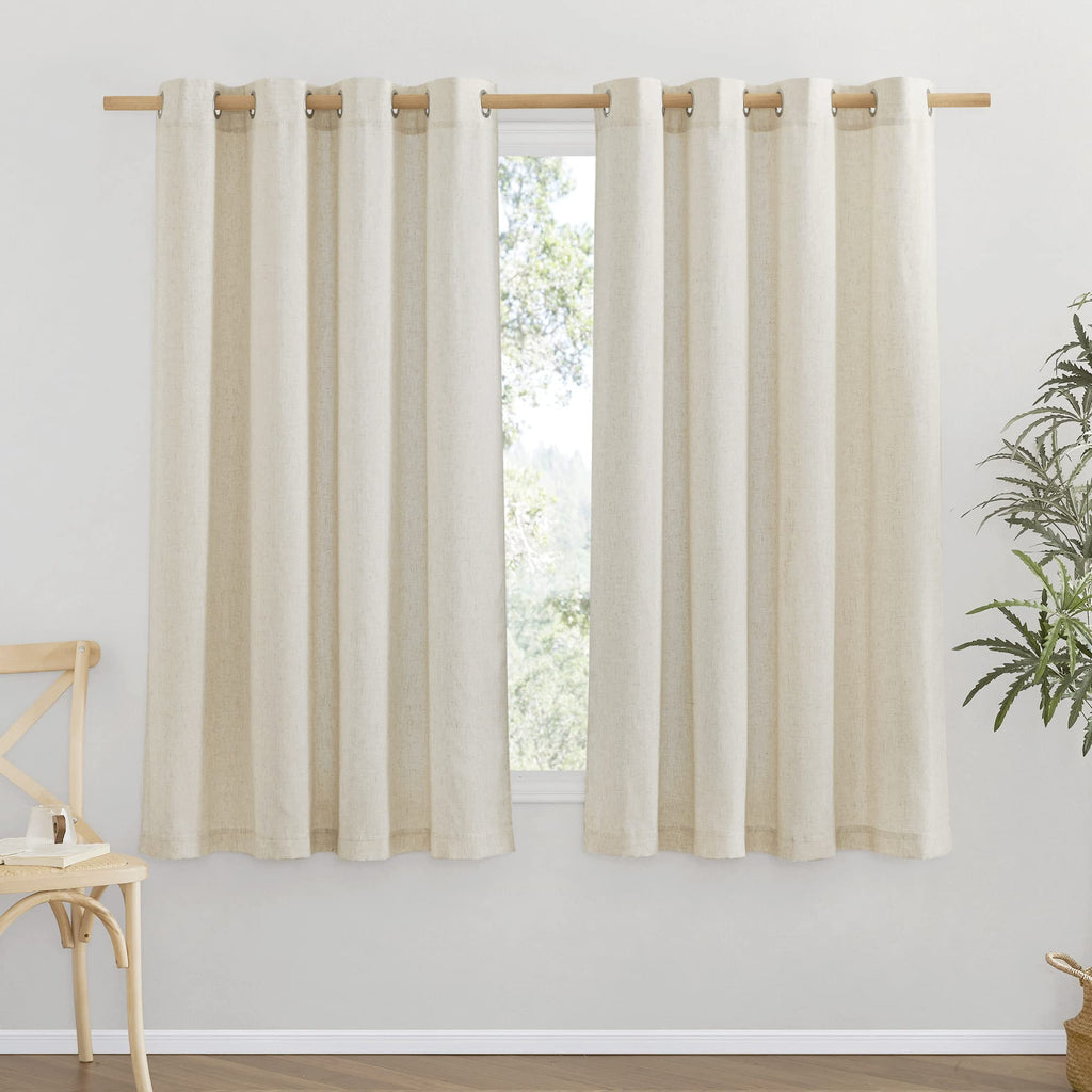 Nicetown Natural Linen Curtains Flax Texture For Bedroom, Rustic Grommet Top Linen Blend Semi Sheer Privacy Added Window Treatments Light Filtering For Living Room, 55' W X 63' L, Set Of 2