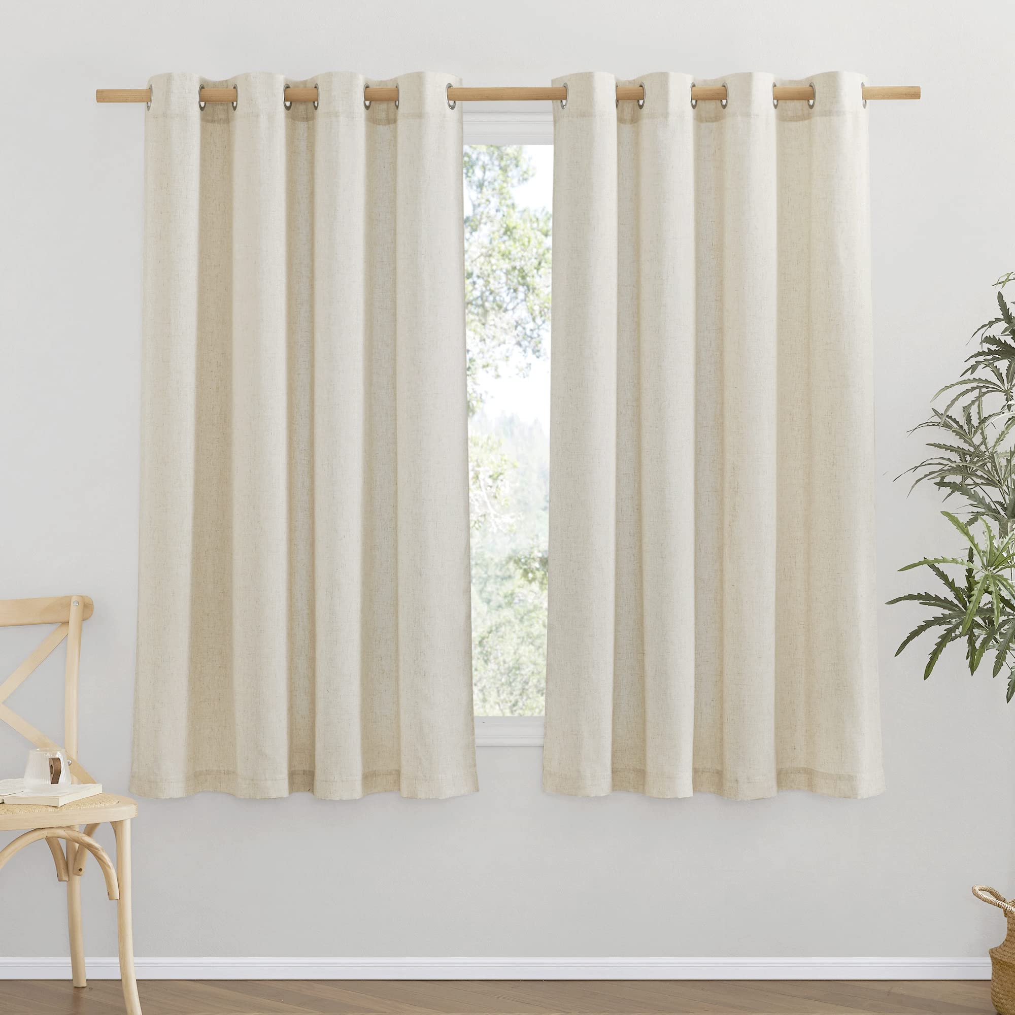 Nicetown Natural Linen Curtains Flax Texture For Bedroom, Rustic Grommet Top Linen Blend Semi Sheer Privacy Added Window Treatments Light Filtering For Living Room, 55' W X 63' L, Set Of 2