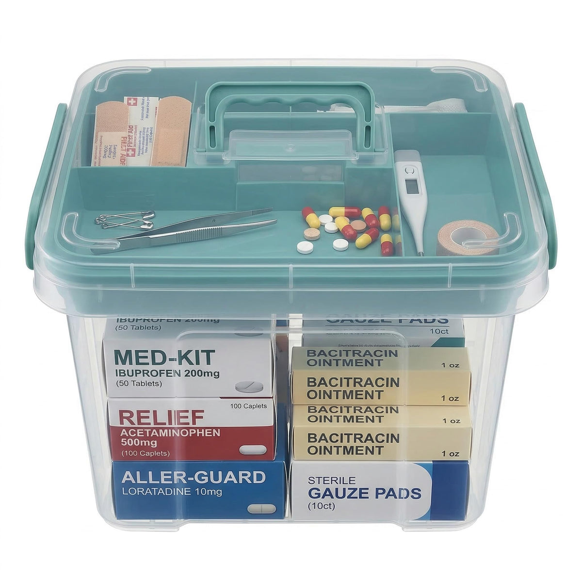 Pulseplay Clear Medicine Storage Box with Handle Green