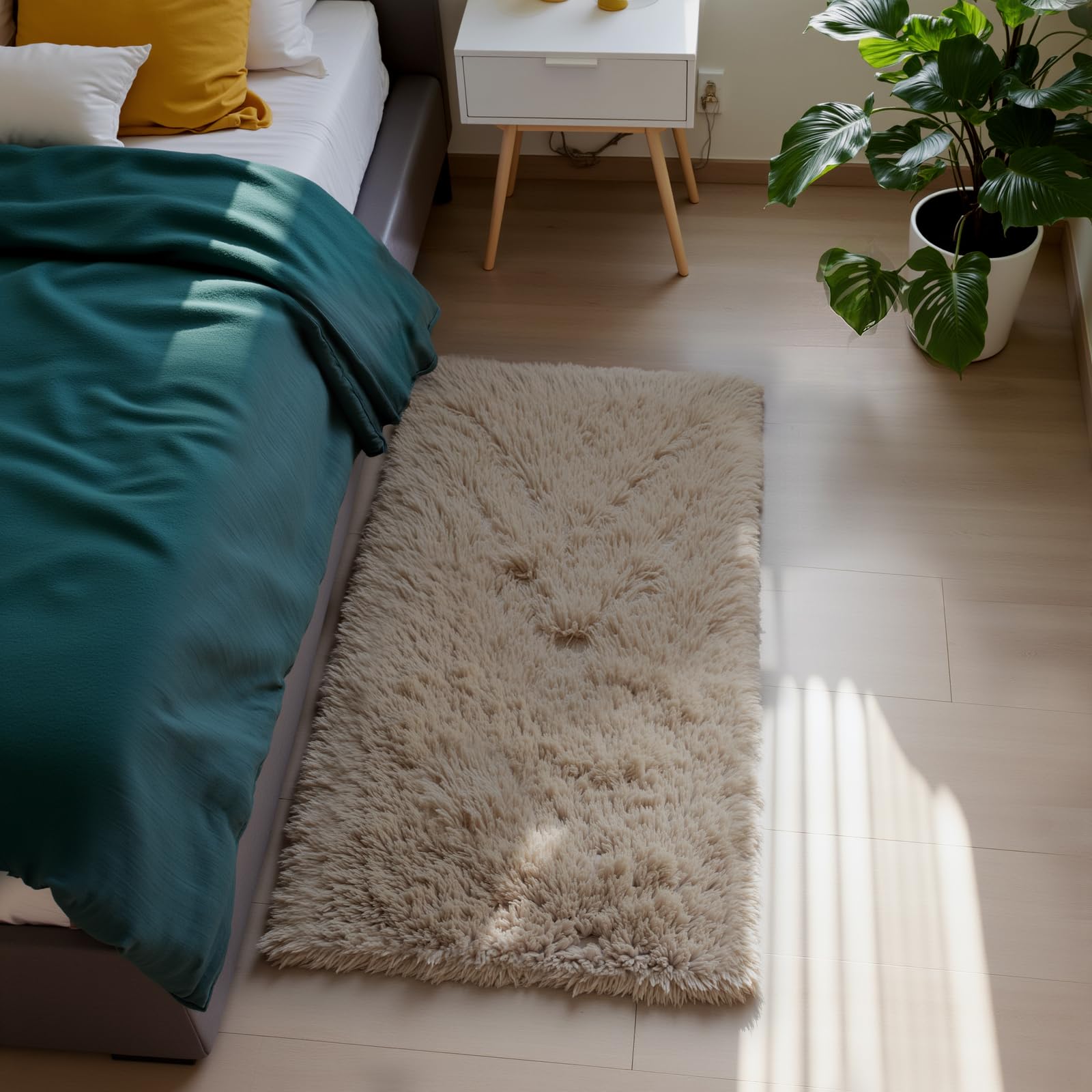 Fluffy Rug Shaggy Area Rug, Grey 2x4 Area Rugs for Bedroom, Small Bedside Rug, Soft Fluffy Shaggy Entryway Throw Rugs for Living