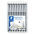 Staedtler 308 Sb8 Pigment Liner Pens - Assorted Line Widths, Black (Set Of 8)