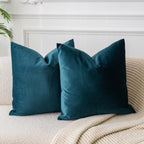 Juspurbet Peacock Blue Velvet Throw Pillow Covers 20X20 Inch Set Of 2 For Living Room Couch Sofa Bedroom Decorative Square Solid