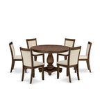 East West Furniture F2MZ7-NN-32 7 Piece Kitchen Table Set Consist of a Round Dining Table with Pedestal and 6 Light Beige Linen Fabric Parson Chairs, 48x48 Inch, Sandblasting Antique Walnut