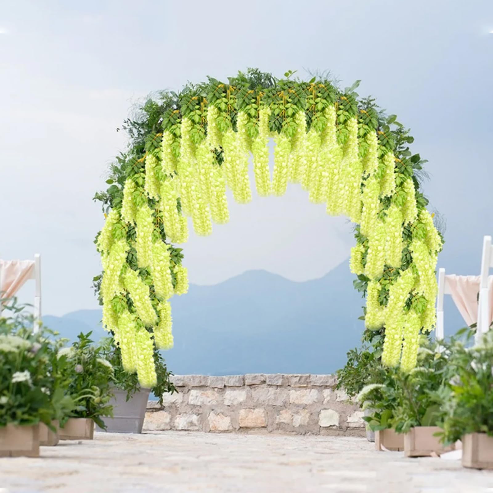 Green Artificial Wisteria Flower Vines, 3.77 Feet Green Wisteria Hanging Flowers Garland, 24 Pack Fake Green Wisteria, Green Flo