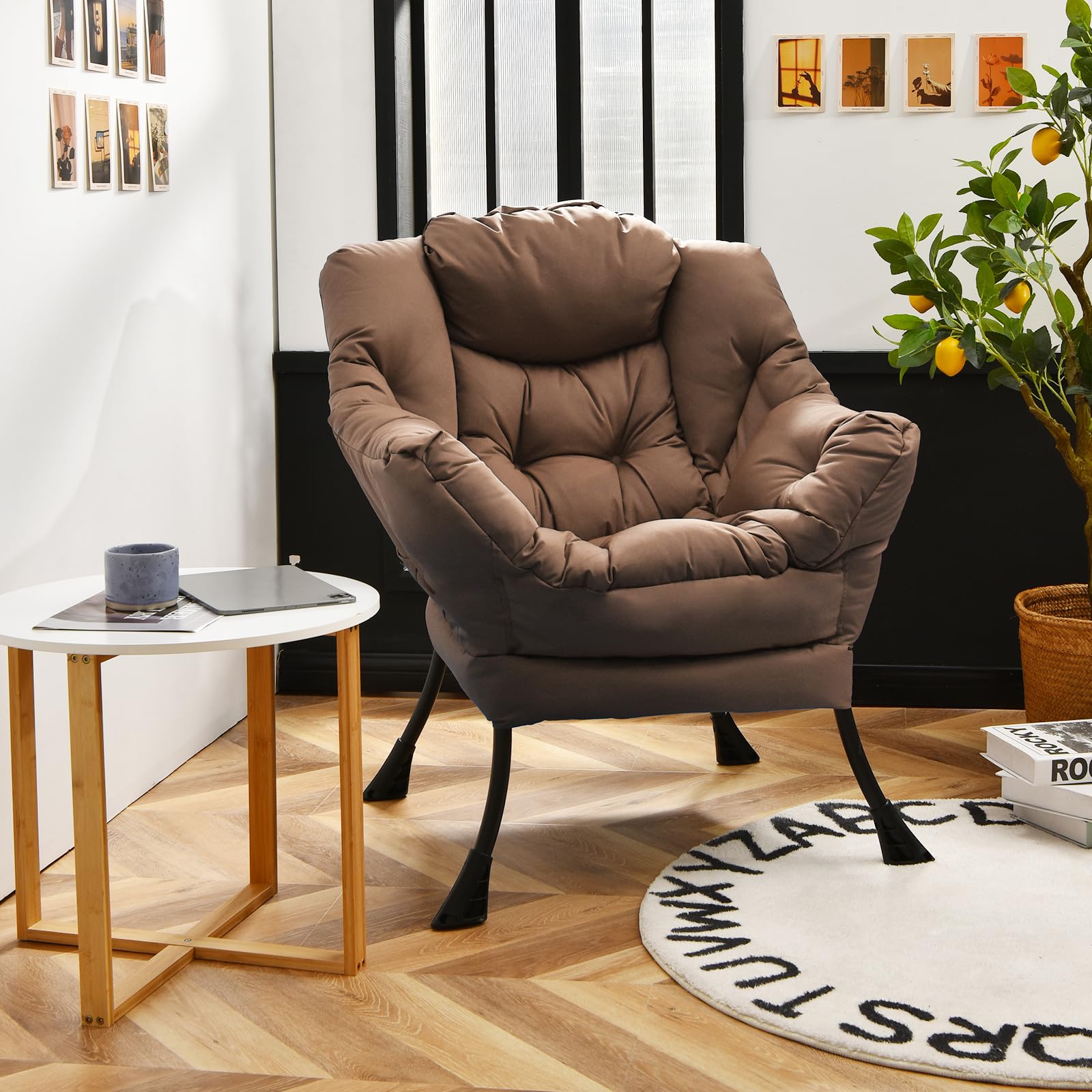 GORELAX Modern Lazy Chair, Upholstered Lounge Accent Chair, Single Leisure Sofa Chair with Armrests & Side Pocket, Comfy Reading
