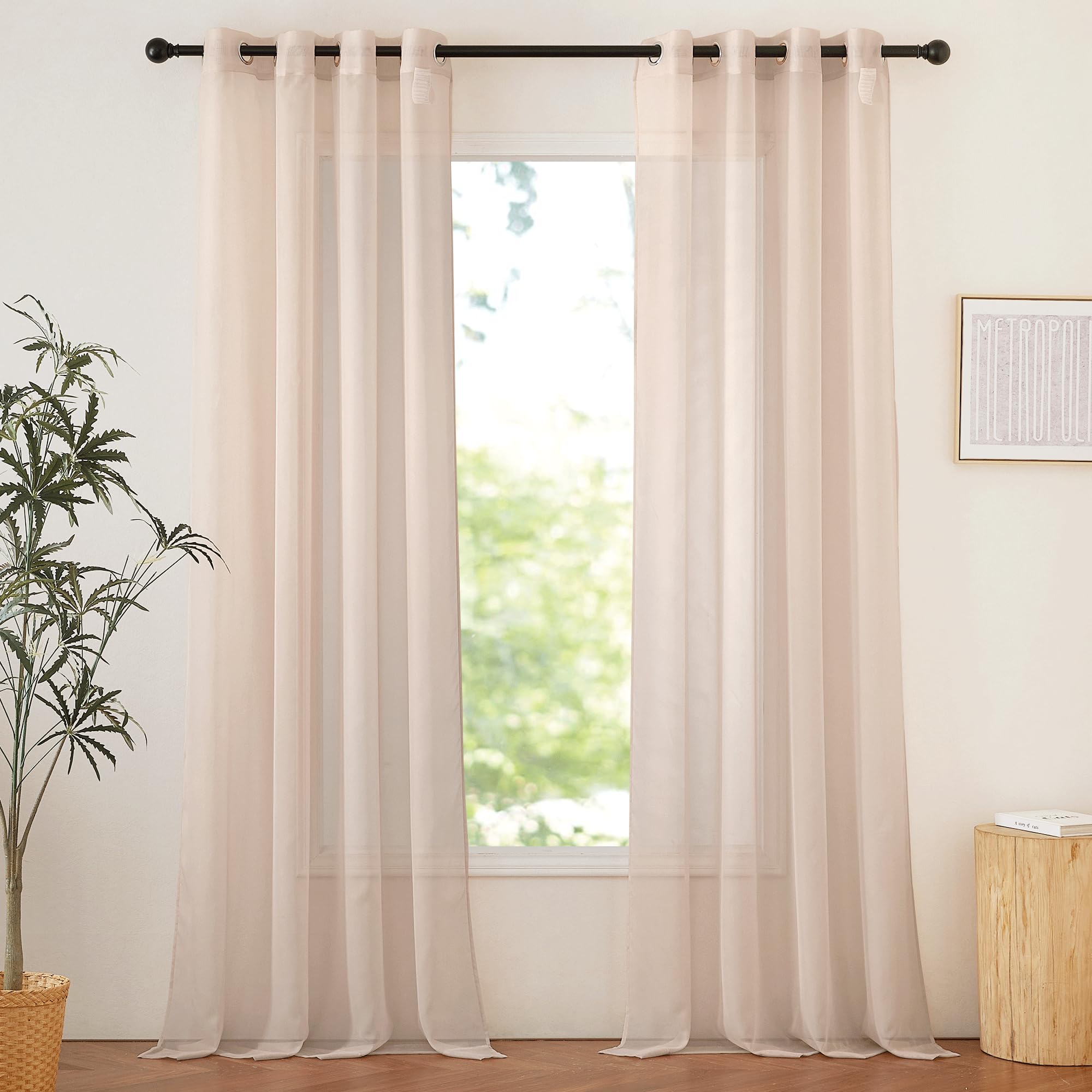 Nicetown Taupe Voile Sheer Curtains 108 Inches Long For Living Room, Grommet Airy & Elegant Light Filtering Soft Sheer Lightweig