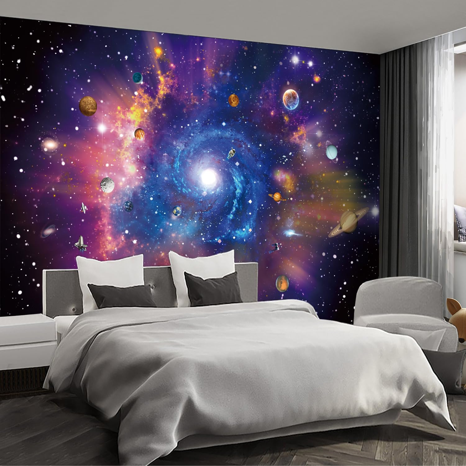 Fightal - Planet Wall murals Peel and Stick self Adhesive Galaxy Wallpaper for Bedroom Nursery Room - 58x80