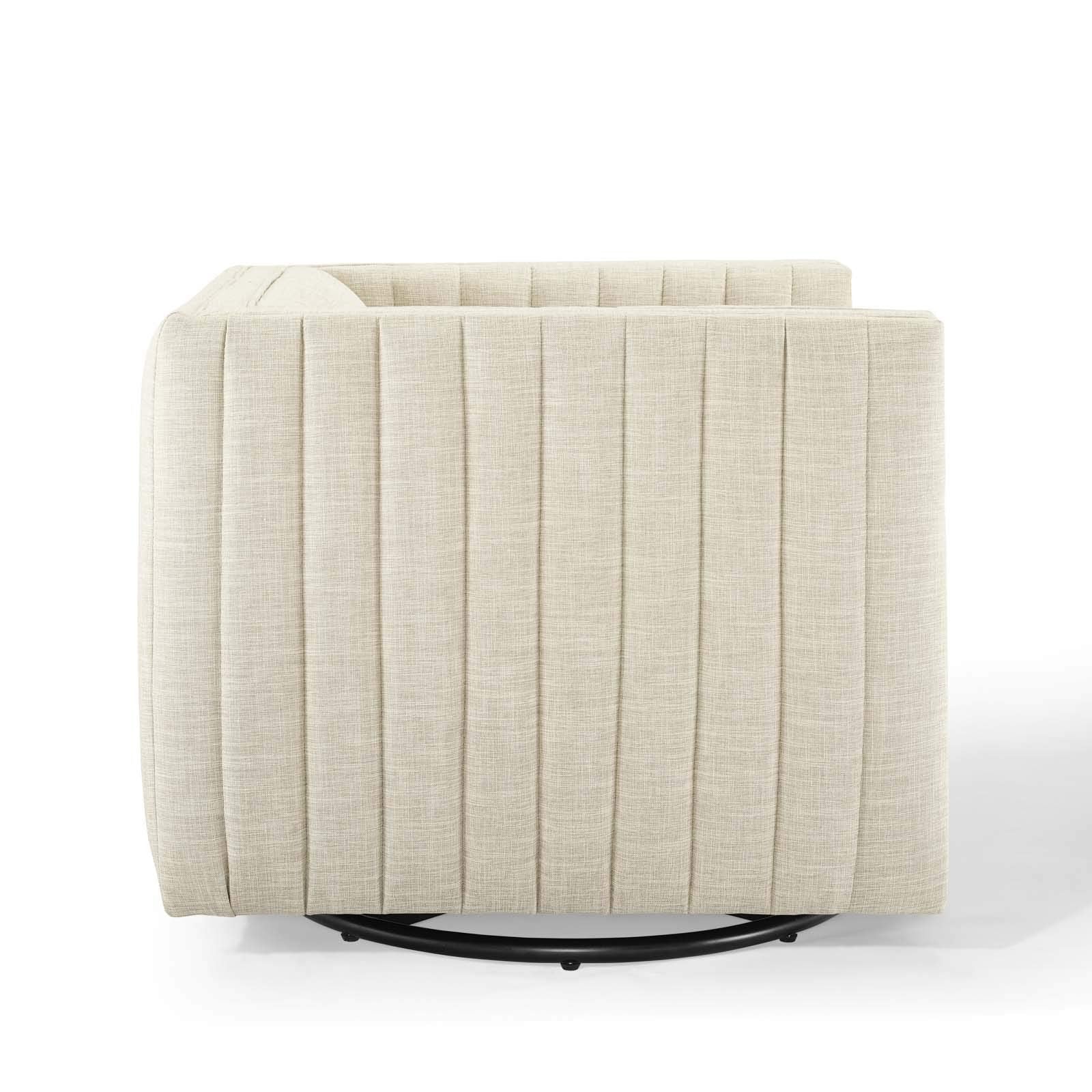 Modway Conjure Channel Tufted Upholstered Accent Beige, Swivel Armchair