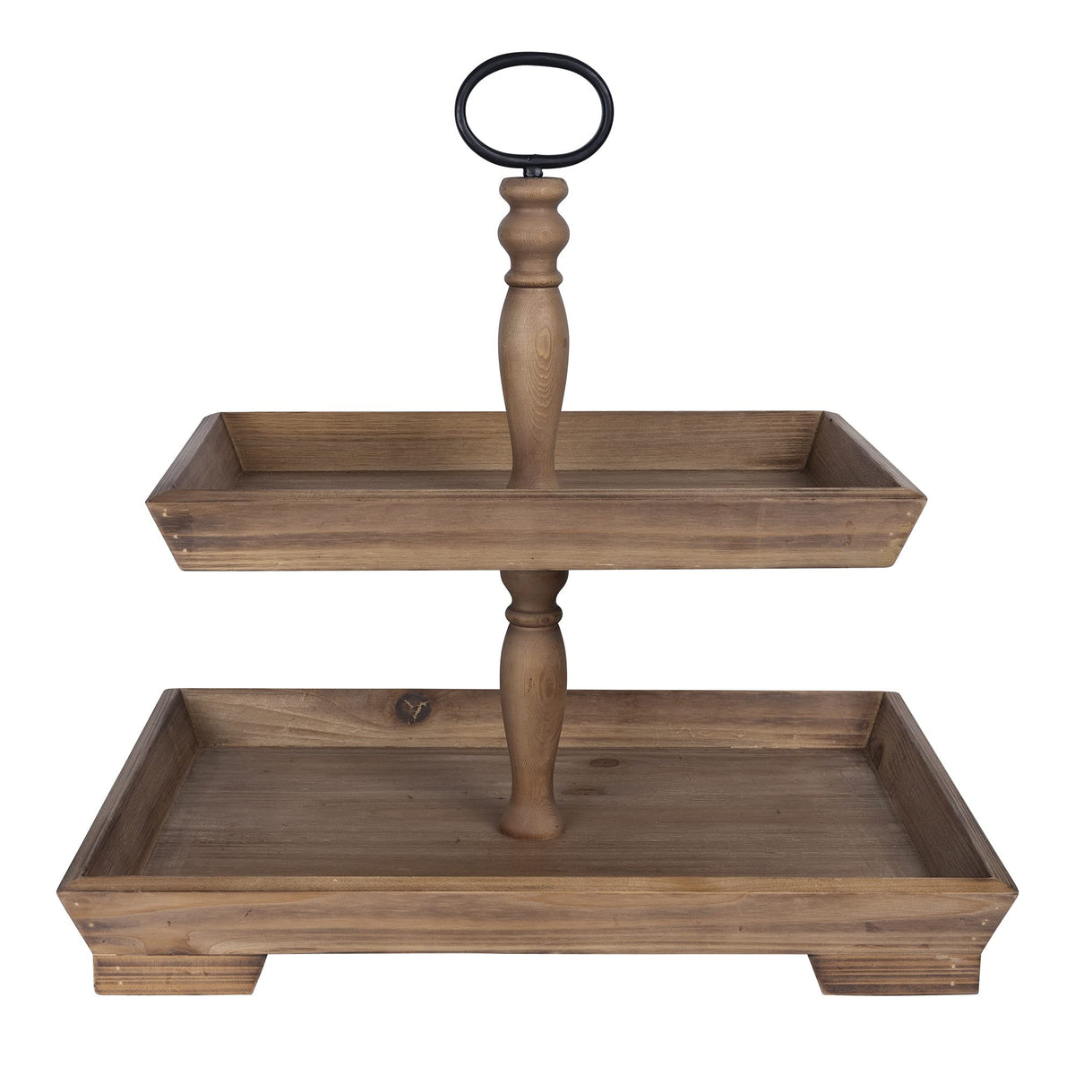 HomeRoots Natural Wood 95% Wood 5% Metal Two Tiered Wooden Serving Stand