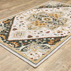 HomeRoots 508109 10 x 13 ft. Ivory Charcoal Gold Clay & Muted Blue Oriental Hand Tufted Handmade Stain Resistant Rectangle Area Rug