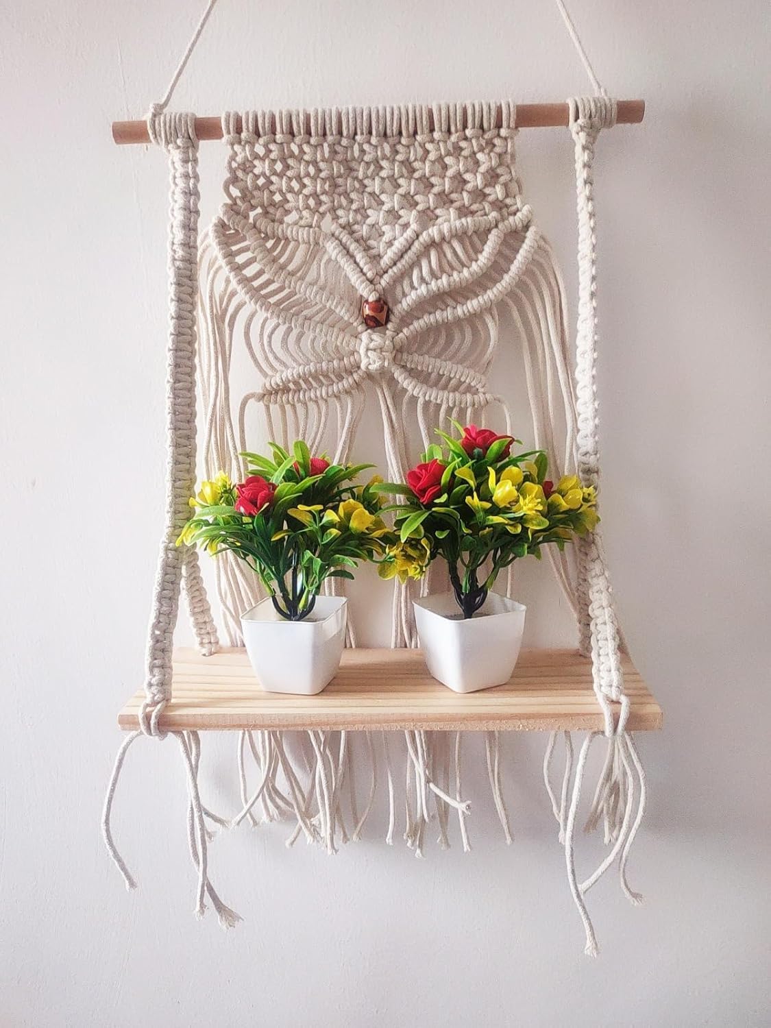 Ganvia Macrame Wall Hanging Decor With Shelf Boho Home DCor For Living Room, Bedroom & Room Decoration, Handmade Hanging Wall Sh