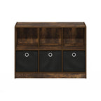 Furinno Basic 3x2 Bookcase Storage w/Bins, Amber Pine/Black