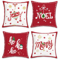 Bonhause Red Christmas Throw Pillow Covers 18X18 Inch Xmas Hoho Joy Decorative Pillows For Couch Sofa Bed Home Holiday Decor Set