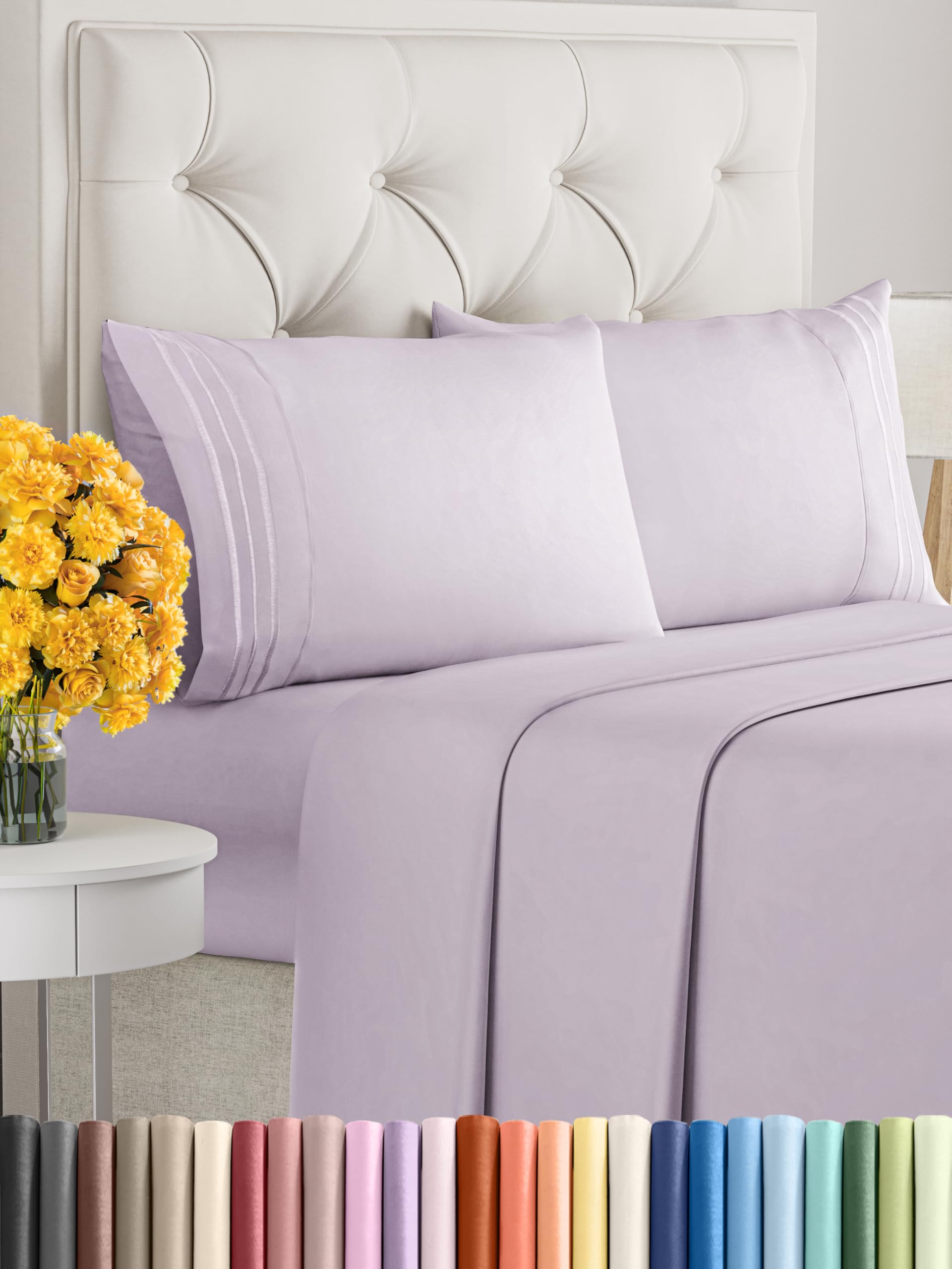 Full Size 4 Piece Sheet Set - Extra Soft, Breathable & Cooling Sheets - Hotel Luxury Durable Bed Sheets For Women & Men - Deep Pockets, Easy-Fit & Wrinkle-Free Sheets - Light Lilac Oeko-Tex Bed Sheets
