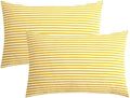 Jellymoni 100% Natural Cotton Striped Queen Pillowcases Set, 2 Pack White And Yellow Stripes Pattern Printed Pillow Covers With