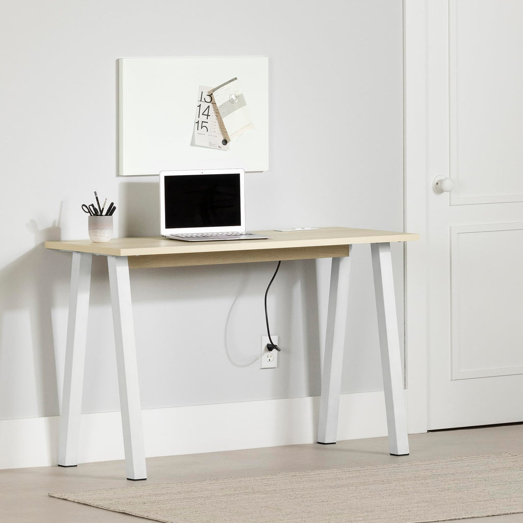 South Shore Milestone Computer Desk, Bleached Oak and White