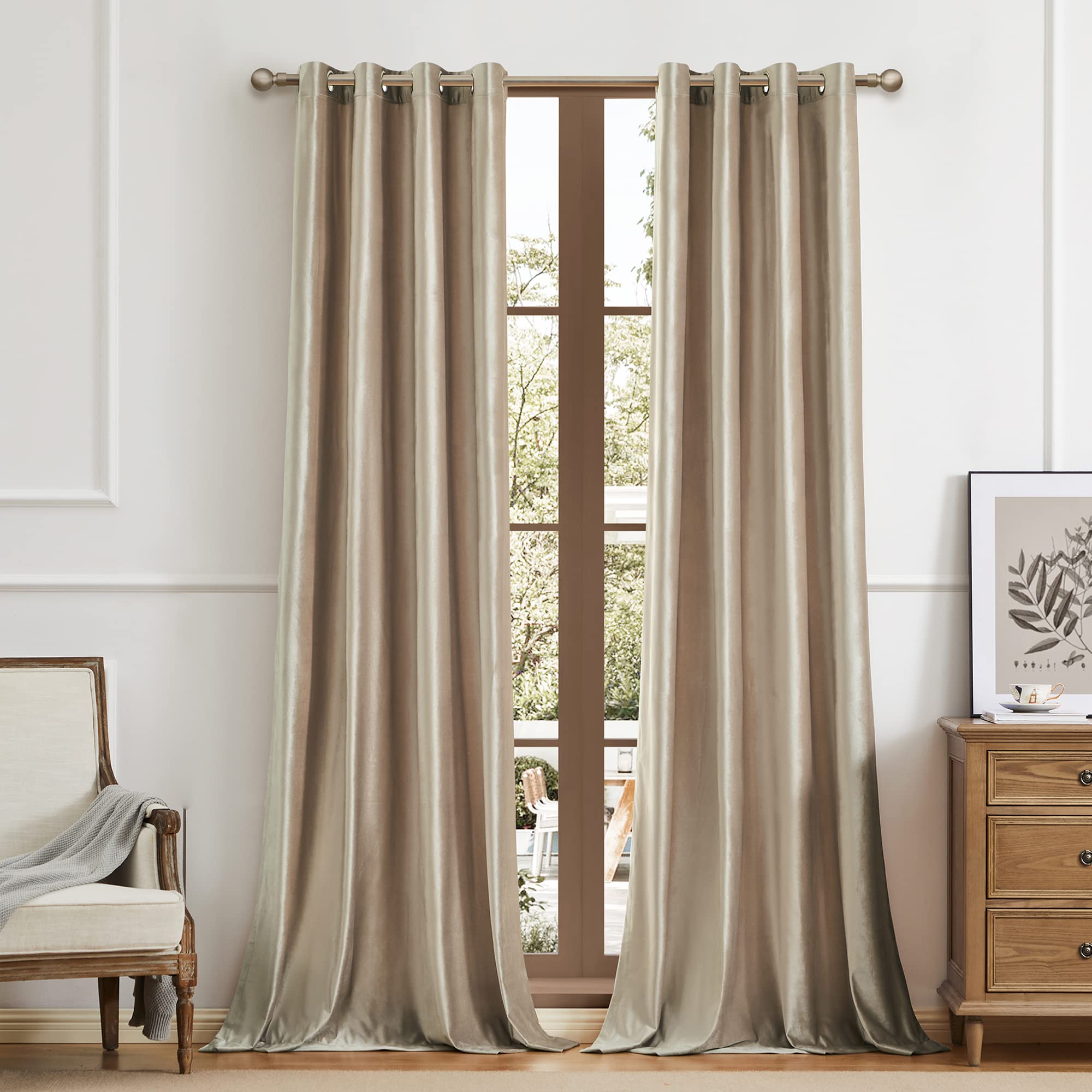 Bulbul Champagne Curtains 108 Inch Length- 2 Panels Velvet Living Room Beige Blackout Window Drapes Curtains Thermal Insulated R