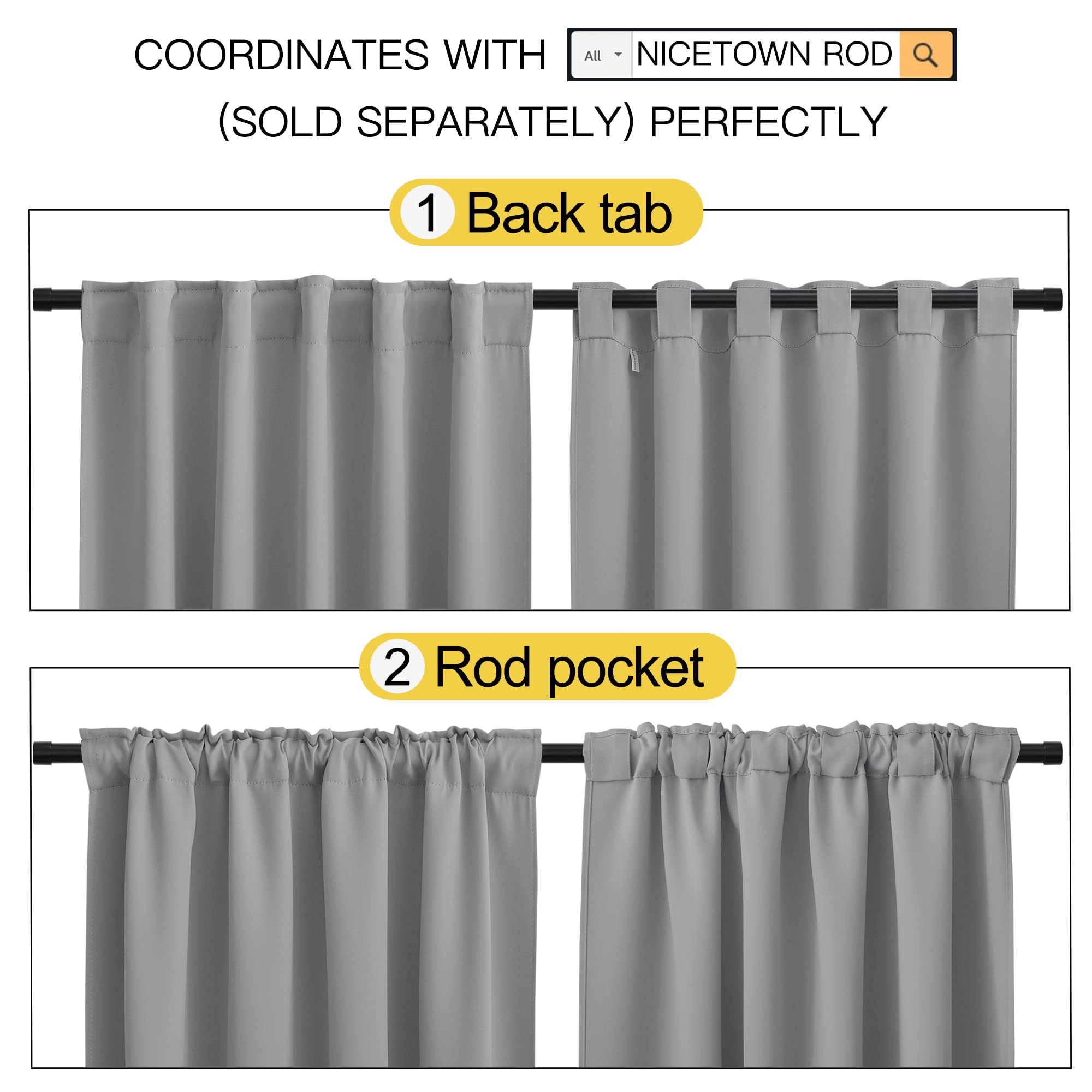Nicetown Blackout Curtain Panels For Living Room - (Silver Grey Color) 42X40 Inch, 2 Panels Set, Room Darkening Blackout Drapes For Window