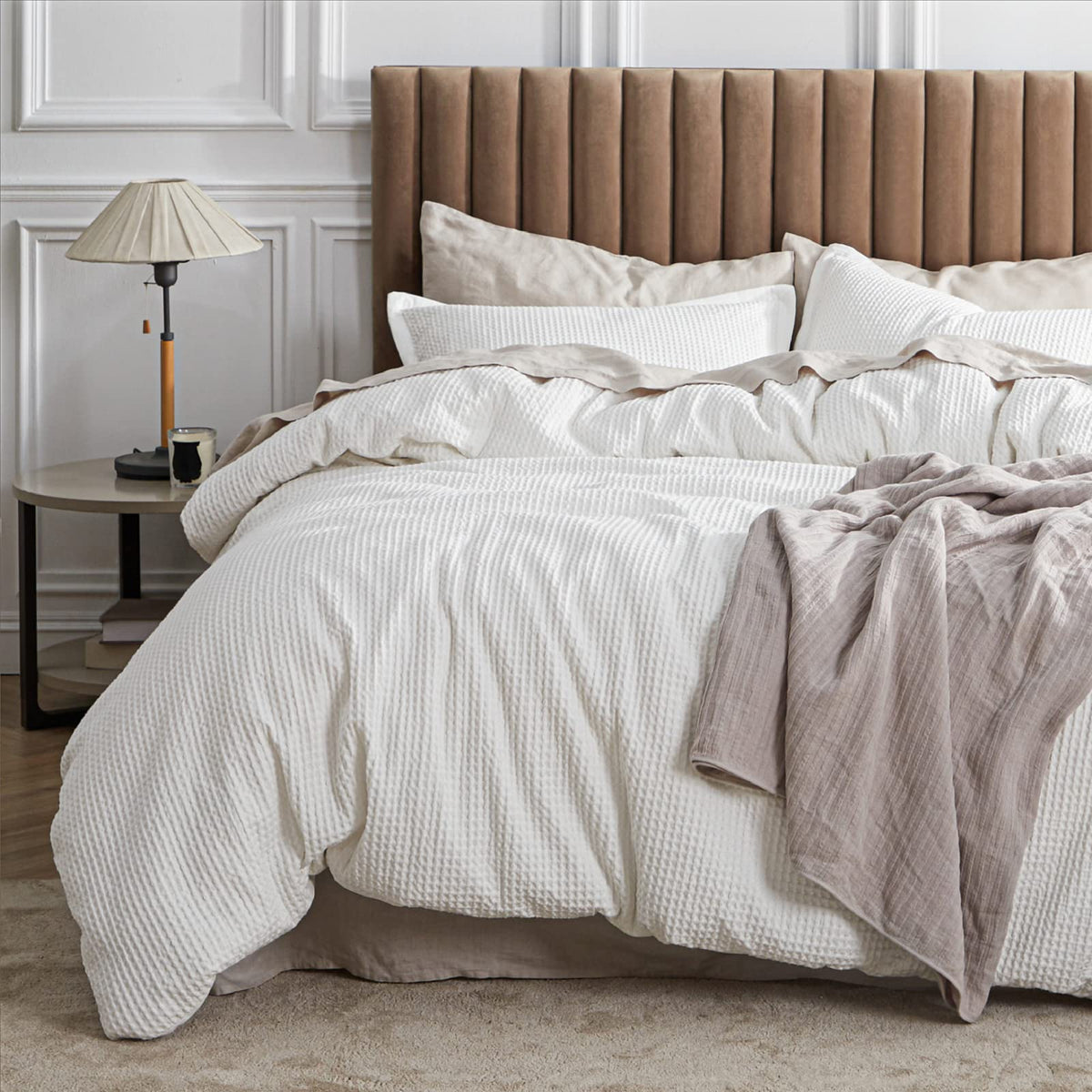 Bedsure Cotton Duvet Cover Set - 100% Cotton Waffle Weave Coconut White Duvet Cover Oversized Queen Size, Soft And Breathable Du