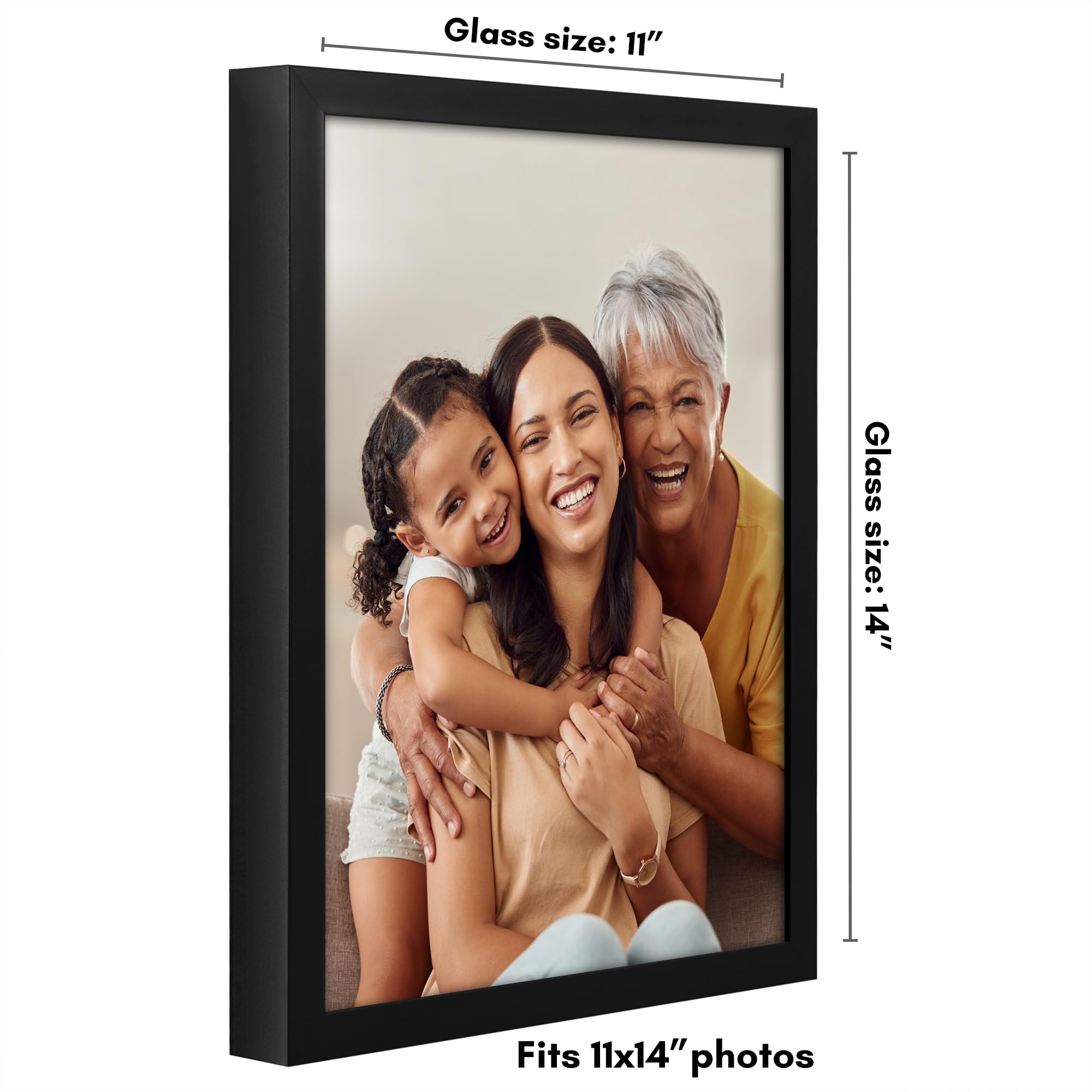 Americanflat 11X14 Picture Frame With Shatter-Resistant Glass - Soho Collection - Gallery Style Deep Molding Frame For Wall Disp
