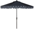 SAFAVIEH 9ft Outdoor Patio Umbrella, Round, Valance, Navy & White Trim, Auto Crank Tilt, UV Resistant for Deck, Backyard, Poolsi