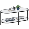 Yaheetech Glass Coffee Table, Black Small Coffee Table for Living Room, 2-Tier Modern Center Tea Table with Storage Shelf for Sm