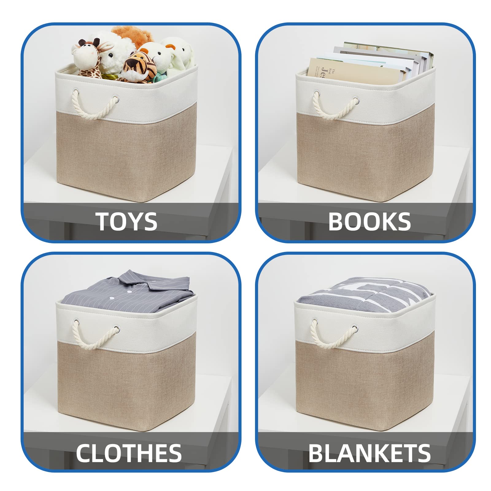 Temary Cube Storage Baskets 4 Pack 13X13 Fabric Cube Storage Bins For Clothes, Large Baskets Boxes With Handles, Canvas Basket F