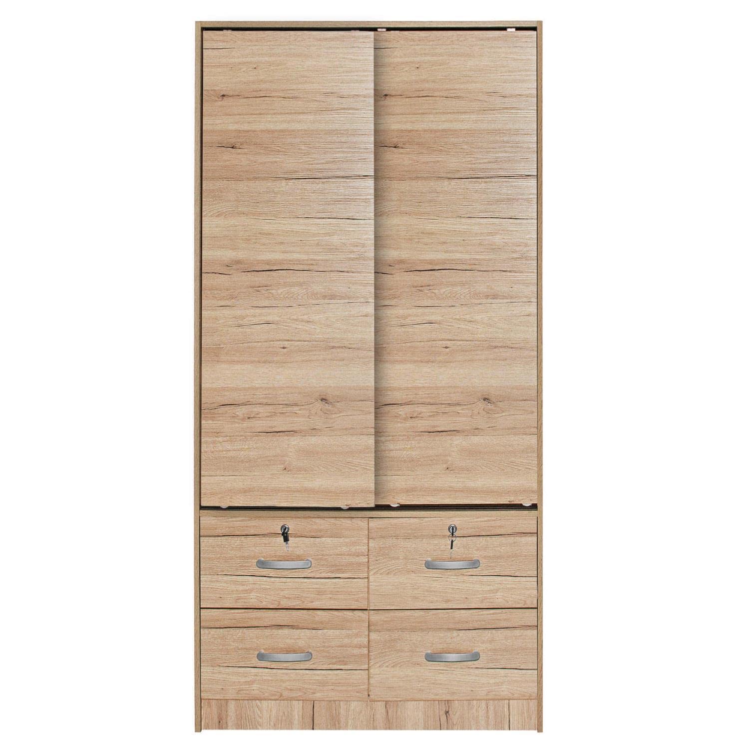 Better Home Products Carell Furniture Modern Wood Double Sliding Door Armoire Natural Oak