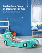 Qpau Inflatable Kids Bed, Toddler Travel Bed With Sides, For Camping, Traveling, Hotel, Or Home Use, Hand Pump Included (Cyan)