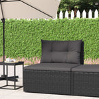 vidaXL Black Patio Middle Sofa - Weather-Resistant Poly Rattan Material, Robust Steel Frame, Modular Design, Comfortable Seat and Back Cushions