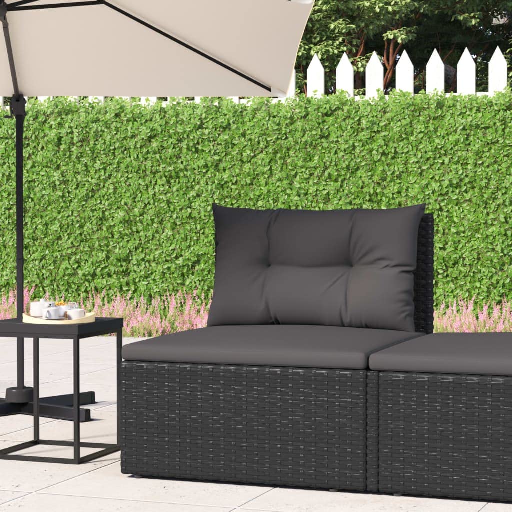 vidaXL Black Patio Middle Sofa - Weather-Resistant Poly Rattan Material, Robust Steel Frame, Modular Design, Comfortable Seat and Back Cushions