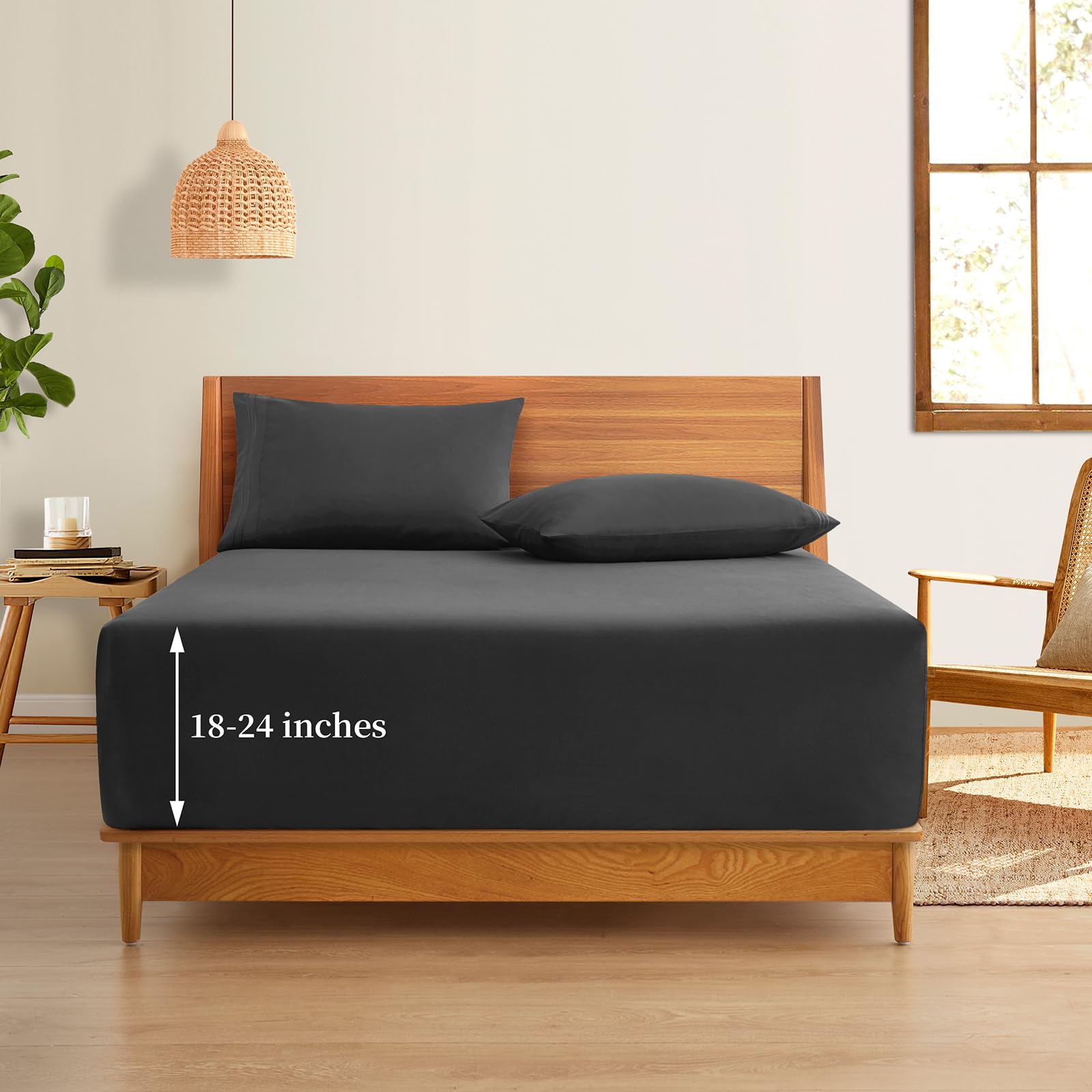 Horbaunal Extra Deep Pocket King Fitted Sheet Only - Fits Up To 24 Inch Mattress - Luxury 1800 Thread Count - Microfiber Dark Gr