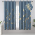 Estelar Textiler Stone Blue Blackout Curtains For Bedroom,Room Darkening Gold Palm Tree Pattern Curtains 63 Inch Length 2 Panels