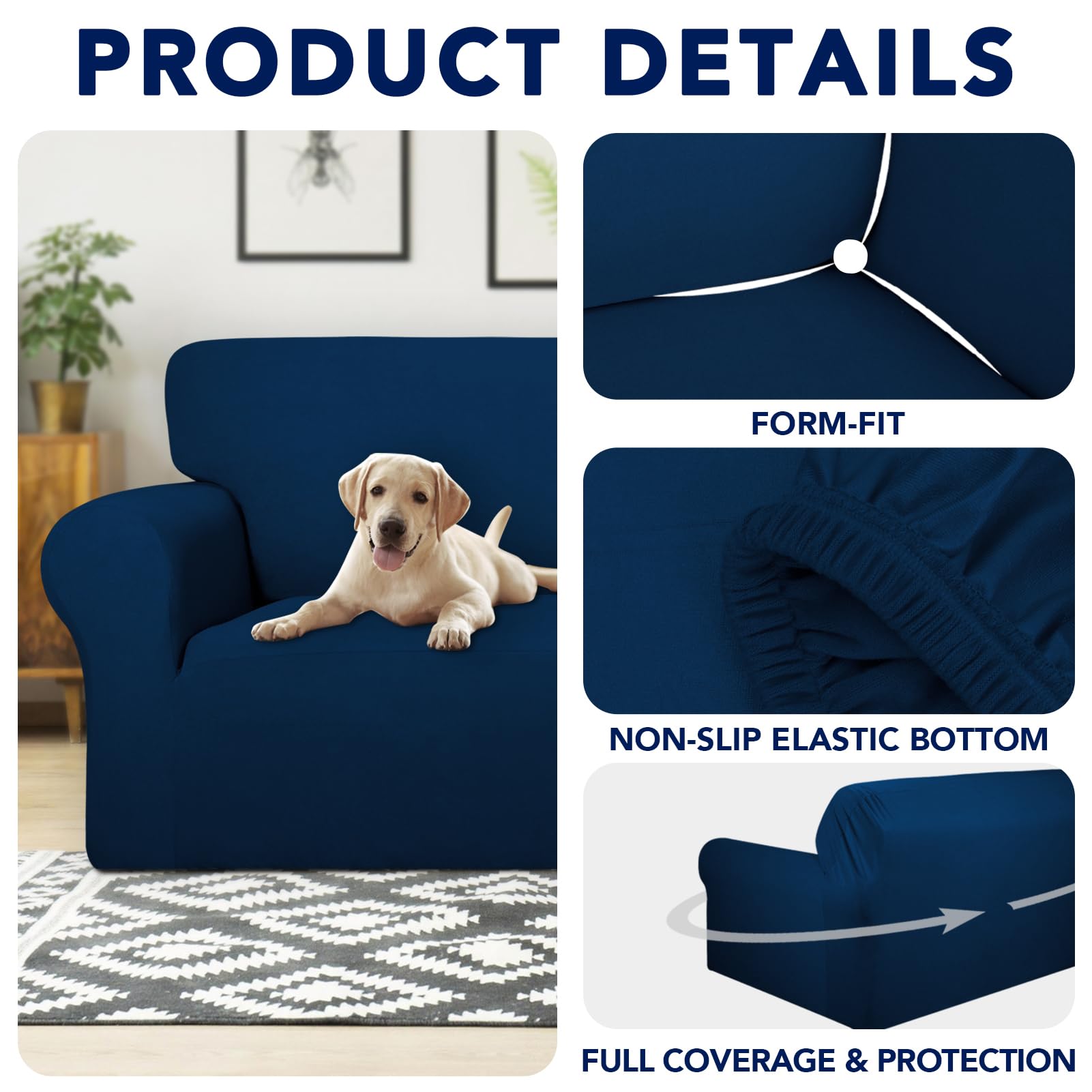 Purefit 100% Dual Waterproof Couch Cover Slipcovers For Couches And Sofas - Stretch Non Slip Fleece Sofa Covers Washable, Leakproof Furniture Protector For Kids, Pets, Dog (Sofa, Navy)
