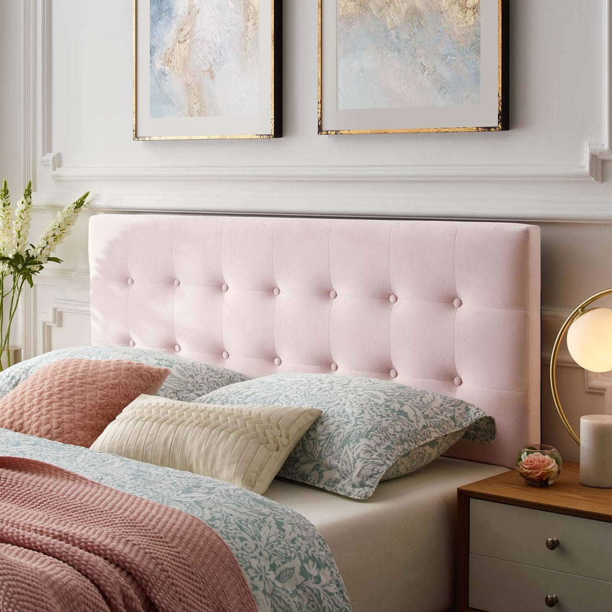 Modway Emily Queen Biscuit Tufted Performance Velvet Headboard, Pink