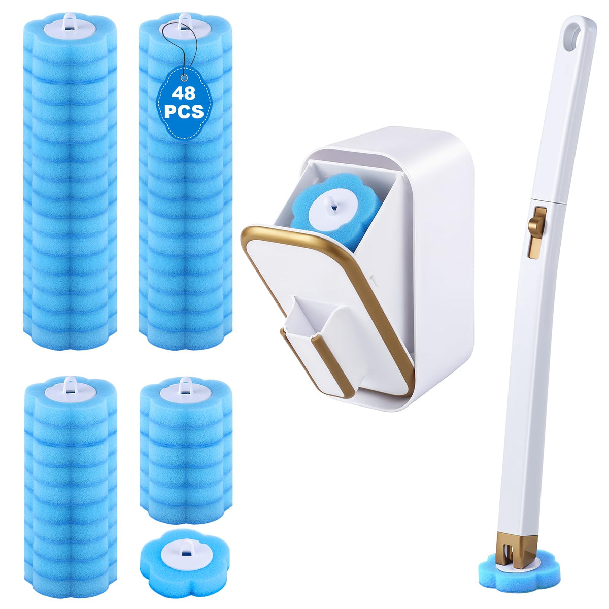 wlich Disposable Toilet Brush Set With 48 Refills, WallMount Holder