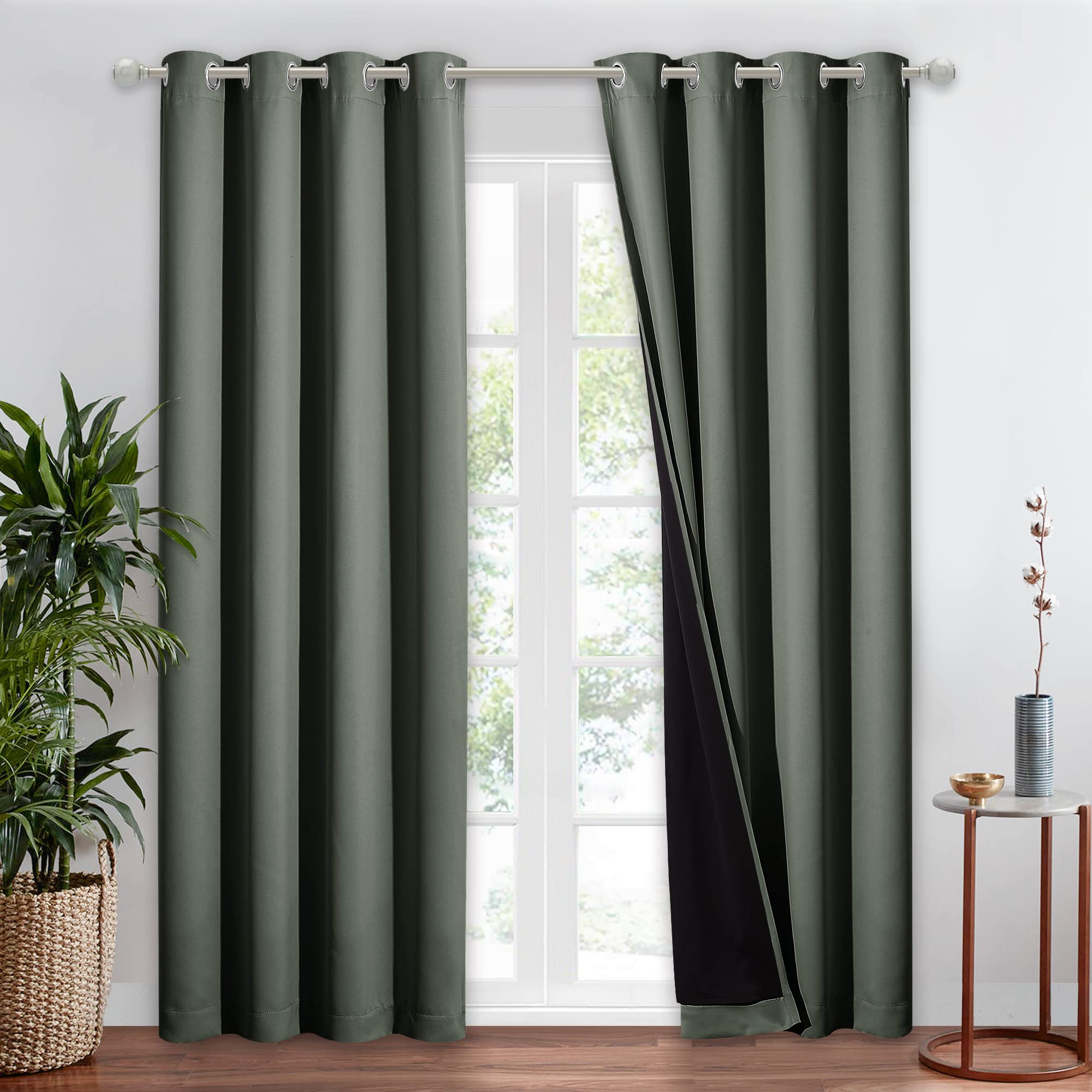 Nicetown Dark Mallard 100% Blackout Window Curtain Panel, Cold And Full Light Blocking Drape With Black Liner For Nursery, 84 In