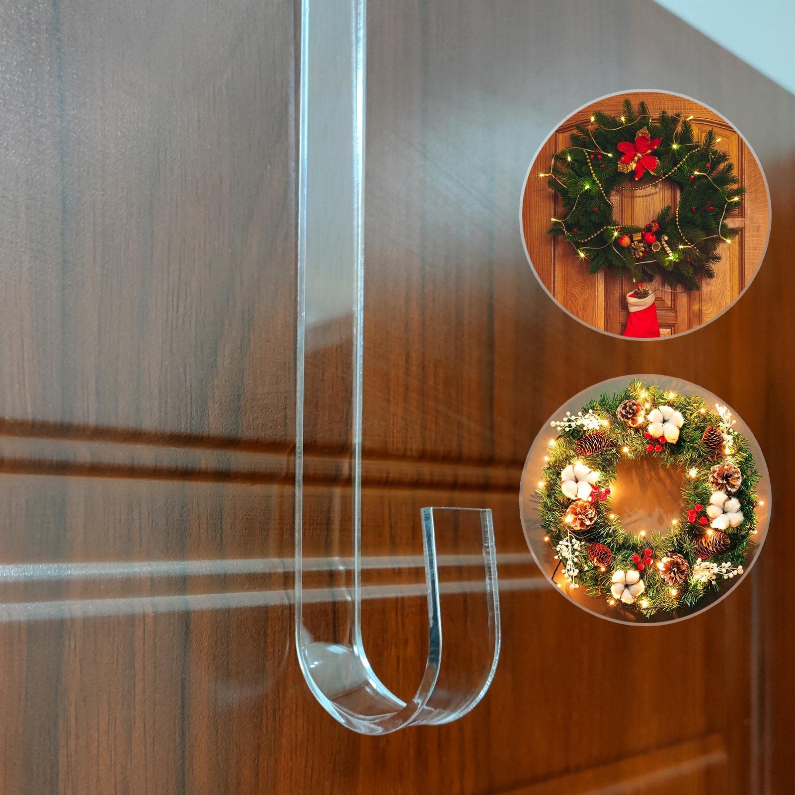 Blingkingdom 2Pcs Clear 12' Wreath Hanger Hook Christmas Wreaths Holders For Inside Outside Doors