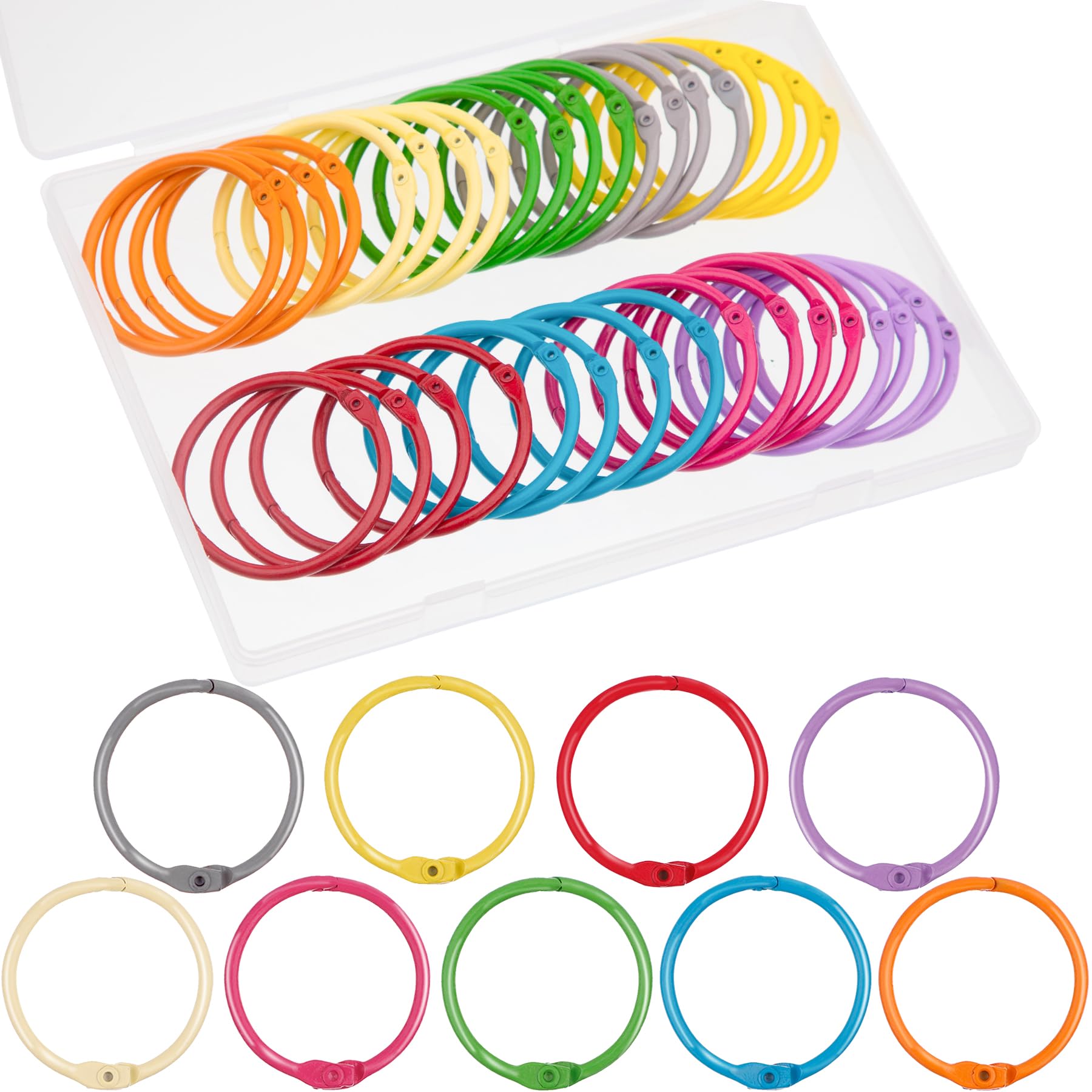 Akonege 1.8 Inch (36 Pack) Metallic Loose Leaf Binder Rings 45Mm Colorful Metal Steel Book Rings Keychain Key Rings Notebook Pap
