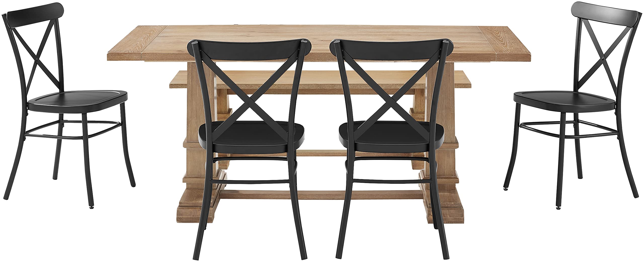 Crosley Furniture Joanna 6-Piece Modern Farmhouse Dining Table Set for 7 with 4 Metal Chairs and a Wood Bench, Rustic Brown